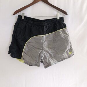 Vintage Y2K Speedo Men's Swim Shorts Light Grey/Neon/Black Lined, Small